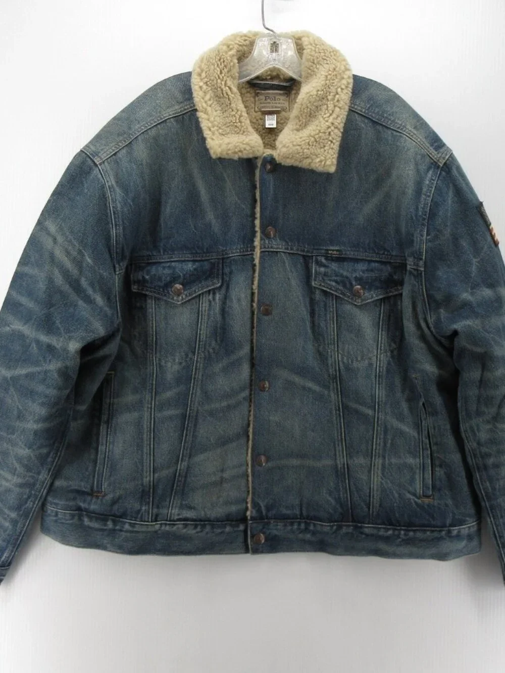 Polo Ralph Lauren Jacket 2XB Big Trucker Sherpa Lined USA Flag Denim